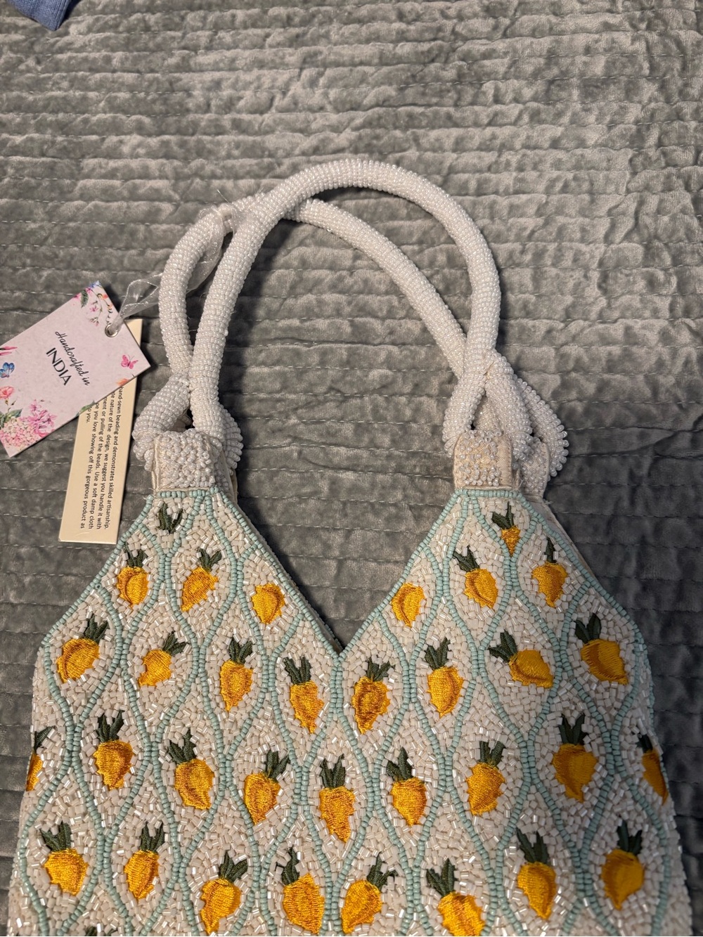 Famous Beaded Lemon bag from TJX- Yellow & White - Picture 3 of 4